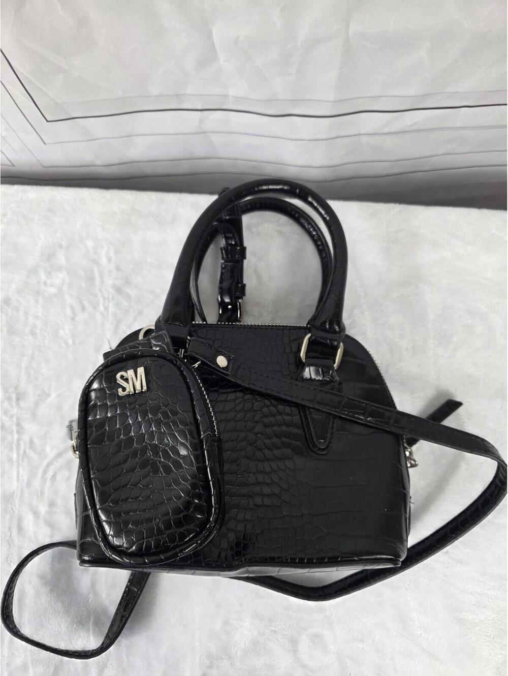 Steve Madden Hopec Crossbody Bag Croc Embossed In Black With Removable Pouch